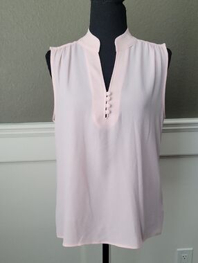 Calvin Klein Pale Pink Sleeveless Split-Neck Blouse